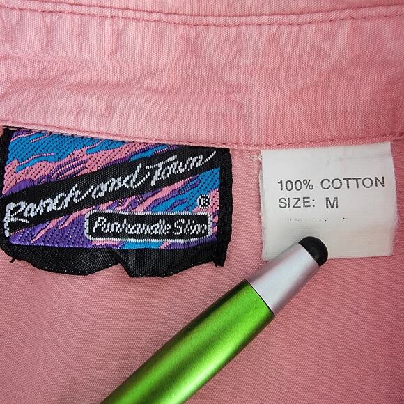 Ranch and Town Western Pearl Snap Pink Top Women M 100% Cotton Cowgirl Rodeo VTG - Picture 8 of 9